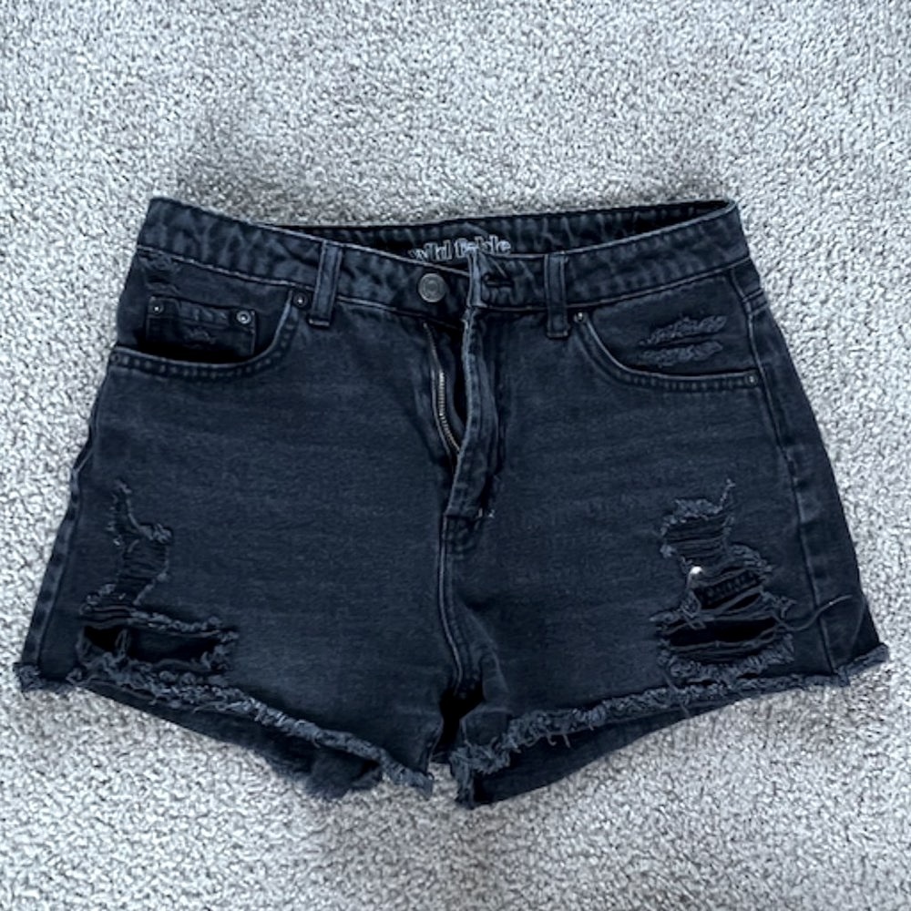 Black Distressed Shorts - Picture 1 of 7
